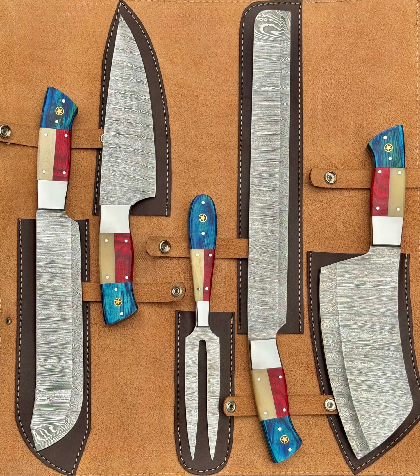 Damascus Steel Chef Knife Set with Texas Handle – AB-00125
