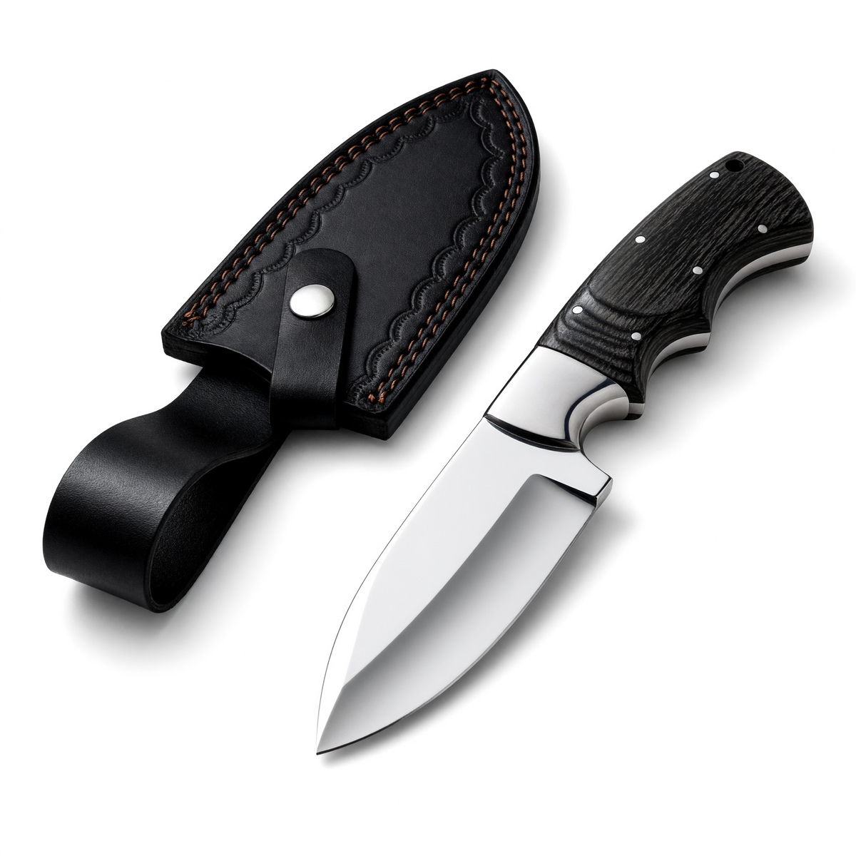 Handmade Stainless Steel Hunting Knife with Black Wooden Handle – AB-00207
