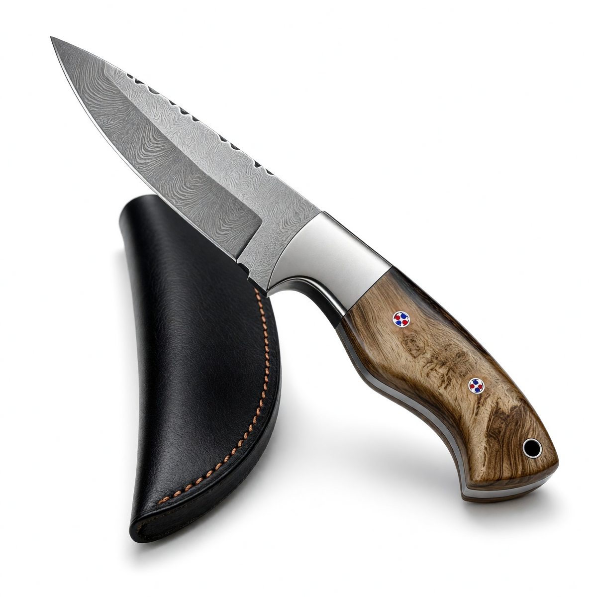 Damascus Steel Hunting Skinner Knife With Ram Horn Handle – AB-00254