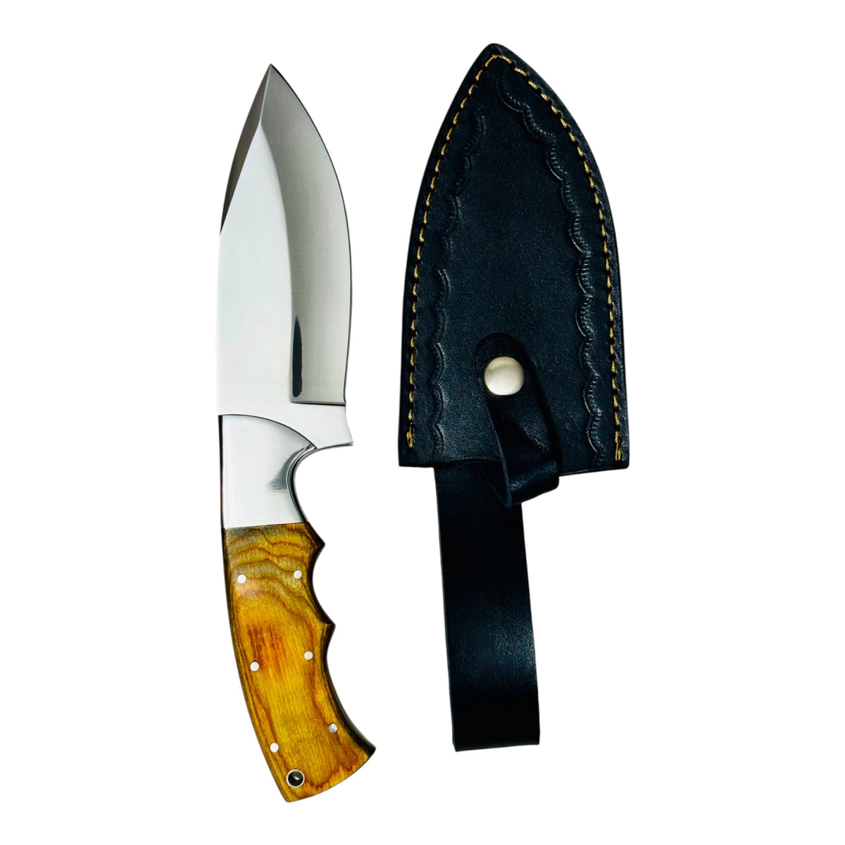 Stainless Steel Hunting Knife with Yellow Wooden Handle – AB-00203