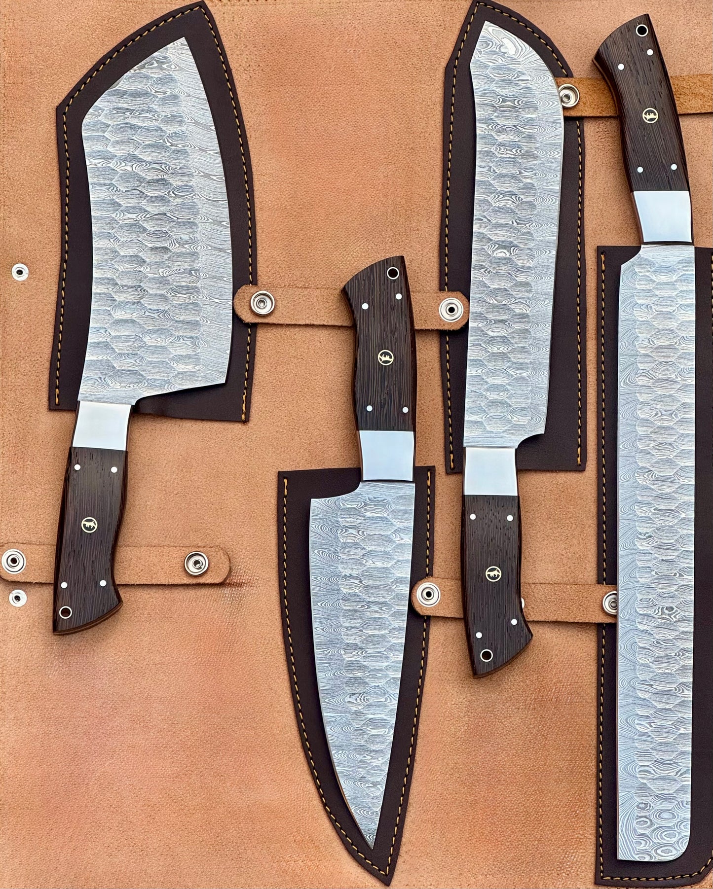 4-Piece Handmade Damascus Chef Knife Set with Wenge Wood Handles – AB-00239