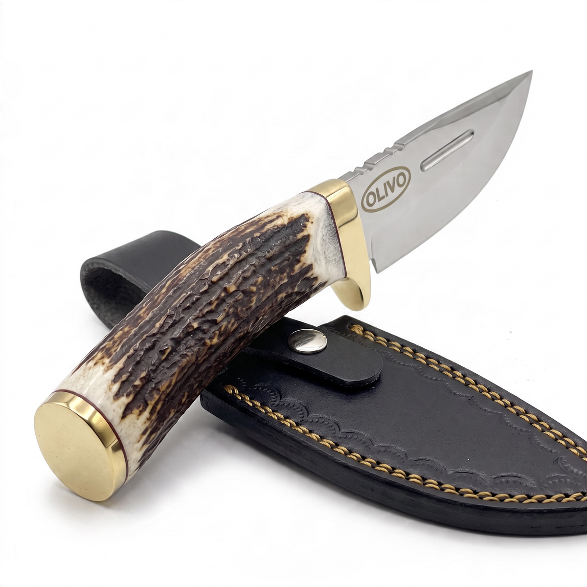 Stainless Steel EDC Hunting Skinner Knife With Stag Antler Handle & Custom Engraving – AB-00257