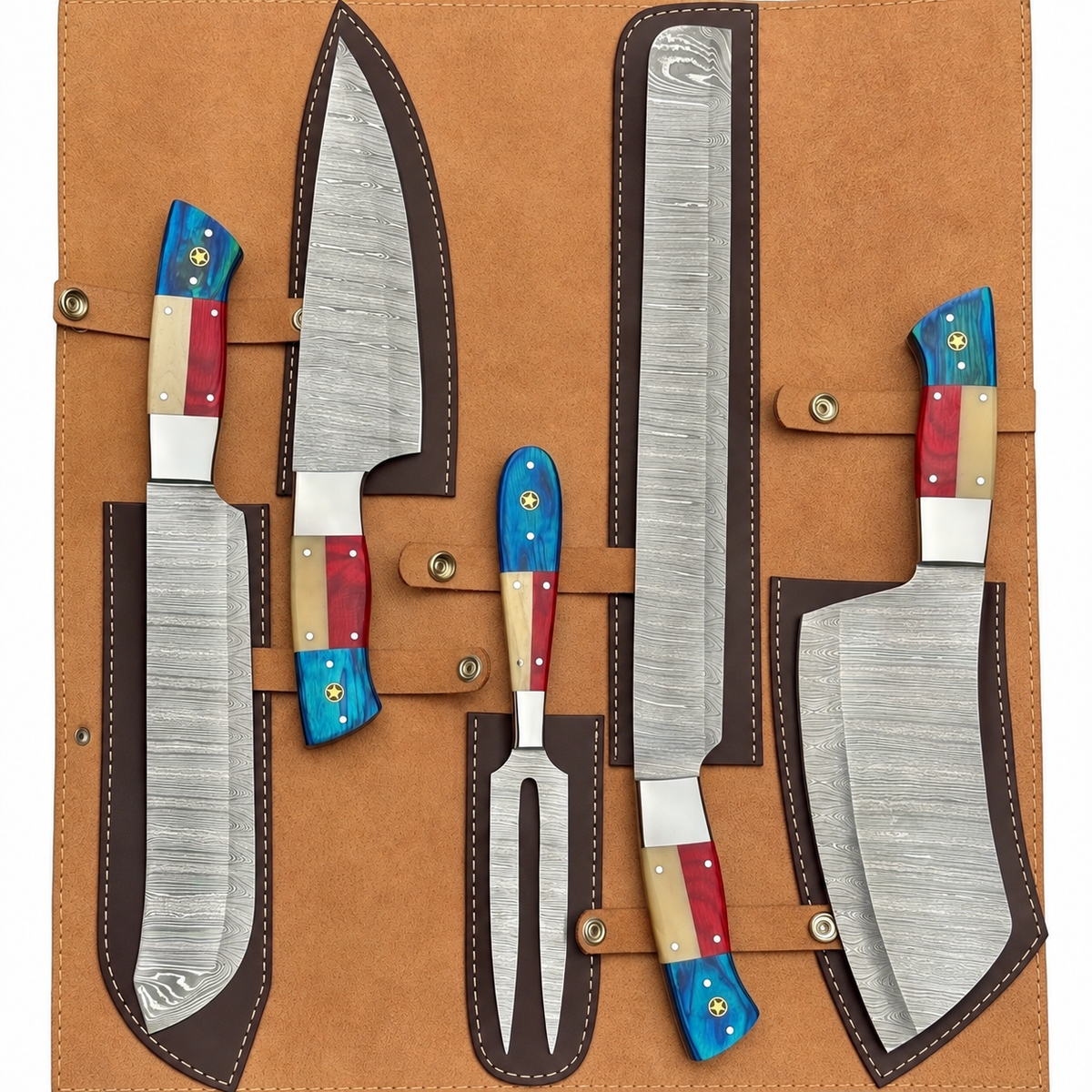 Damascus Steel Chef Knife Set with Texas Handle – AB-00125