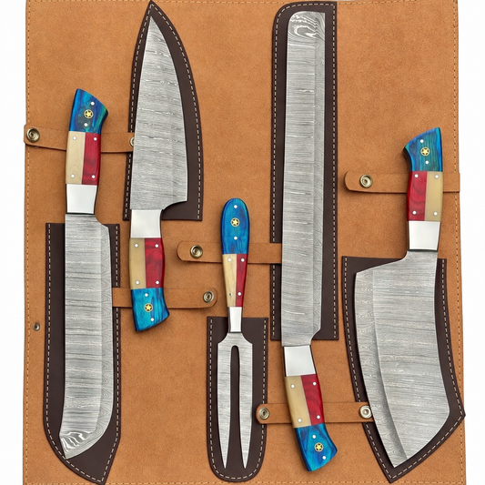 Damascus Steel Chef Knife Set with Texas Handle – AB-00125