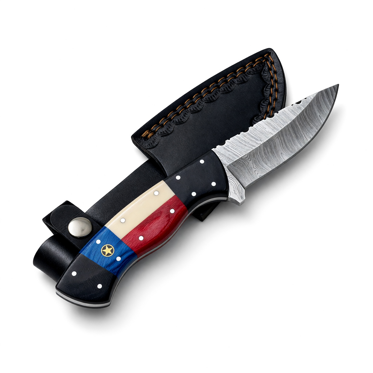 Damascus Steel EDC Hunting Skinner Knife With Black Micarta Bolster & Texas Handle – AB-00237
