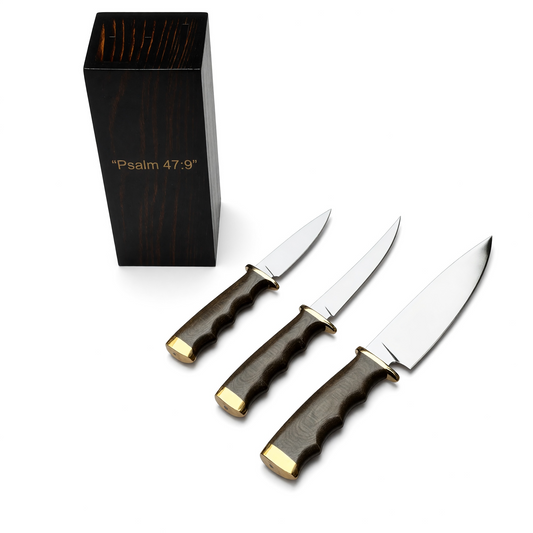440C High-Carbon Stainless Steel Custom Knife Set with G10 Handle & Wooden Knife Block – AB-00248