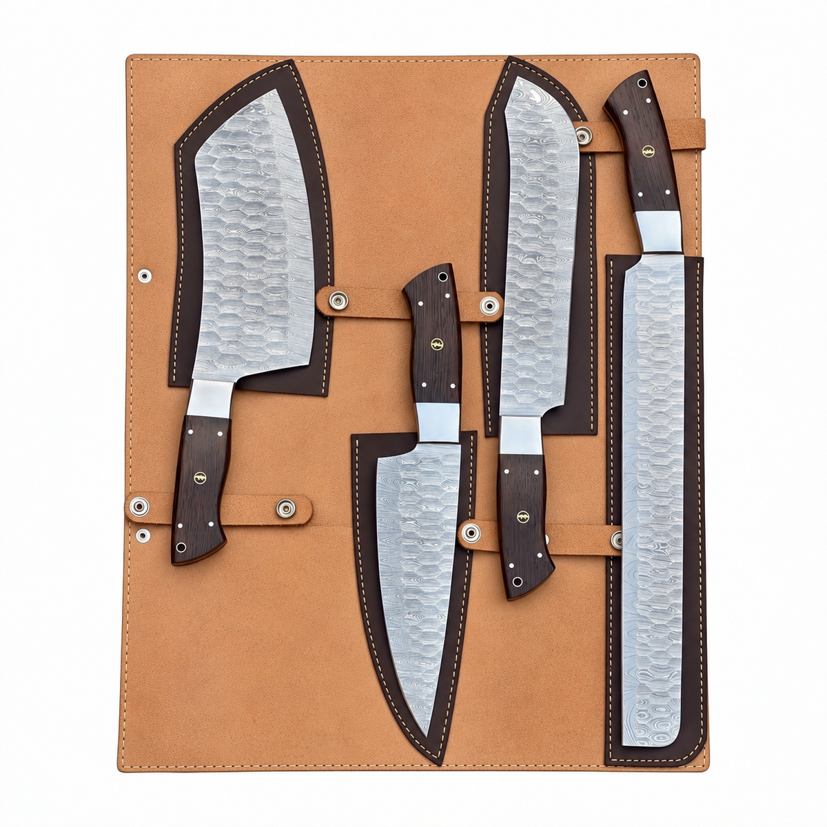 4-Piece Handmade Damascus Chef Knife Set with Wenge Wood Handles – AB-00239