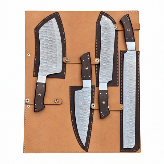 4-Piece Handmade Damascus Chef Knife Set with Wenge Wood Handles – AB-00239