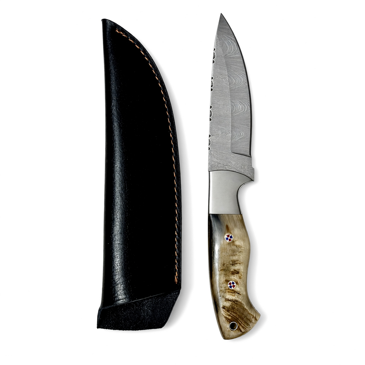 Damascus Steel Hunting Skinner Knife With Ram Horn Handle – AB-00254