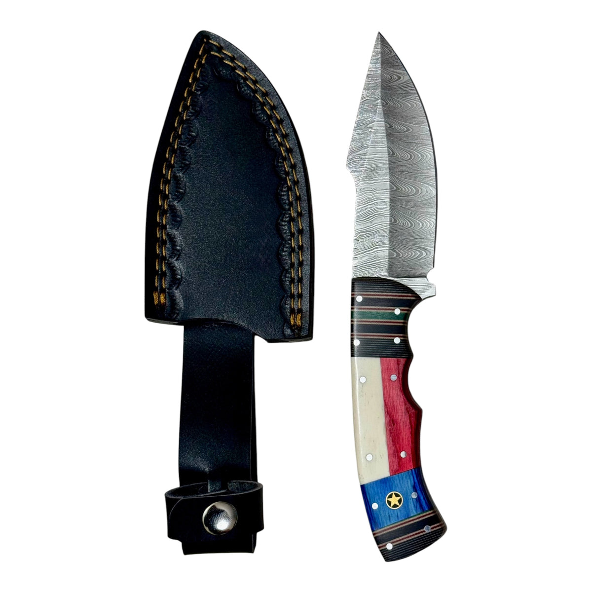 Damascus Steel EDC Hunting Skinner Knife With Black Micarta Bolster & Texas Handle – AB-00238