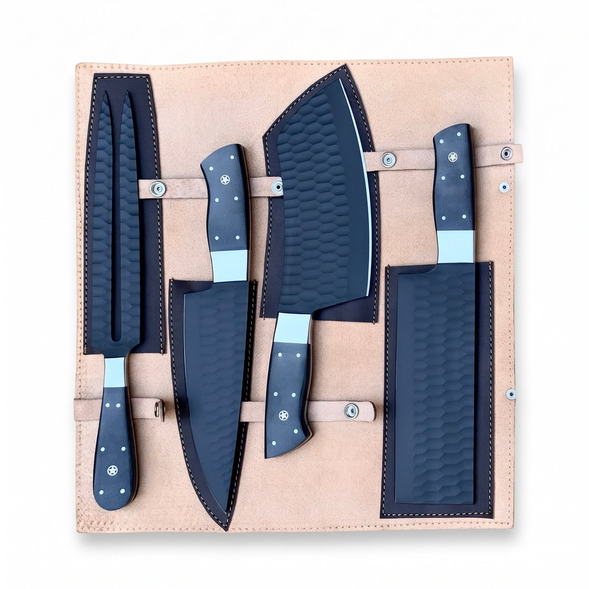 4-Piece Handmade Stainless Steel DLC Coated Chef Knife Set with Black Micarta Handles – AB-00242