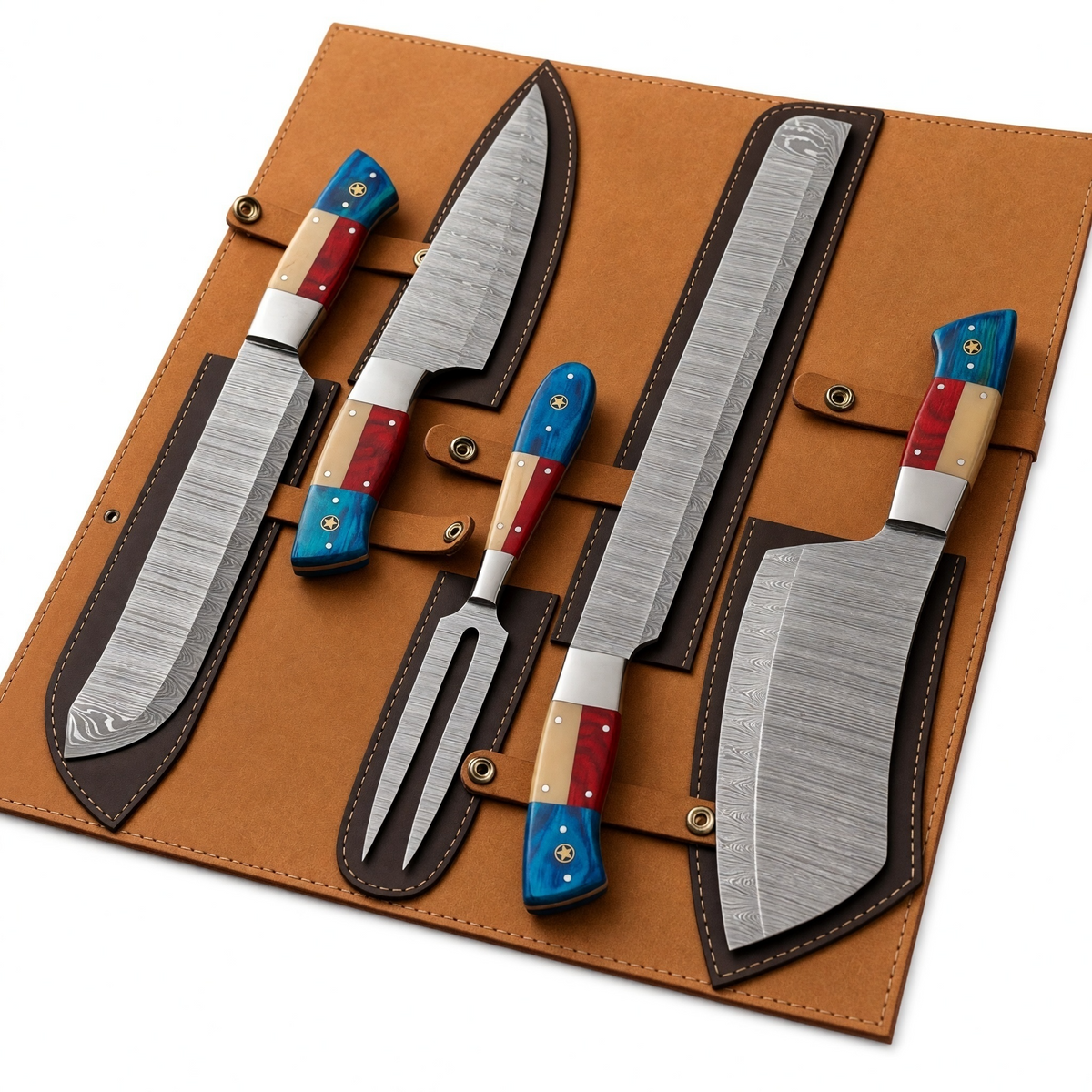 Damascus Steel Chef Knife Set with Texas Handle – AB-00125