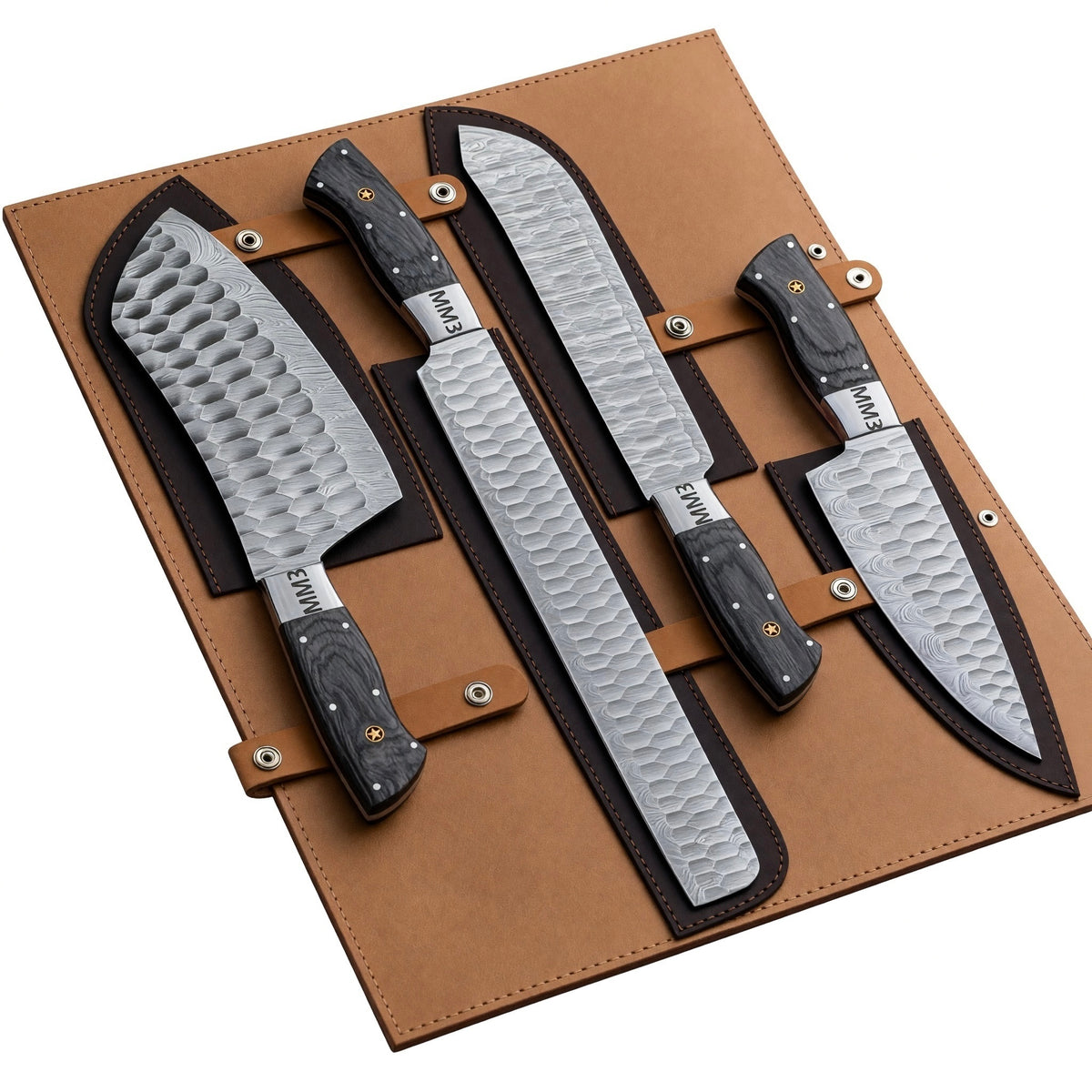 Damascus Steel 4-Piece Chef Set With Black Wooden Handle – AB-00255