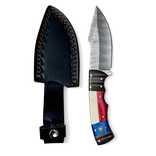 Damascus Steel EDC Hunting Skinner Knife With Black Micarta Bolster & Texas Handle – AB-00238