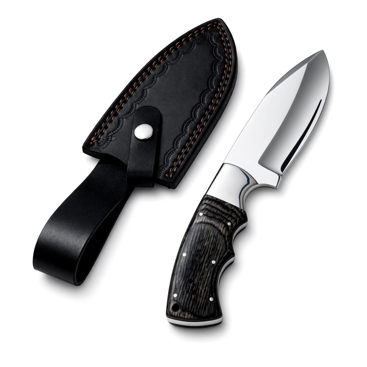 Handmade Stainless Steel Hunting Knife with Black Wooden Handle – AB-00207