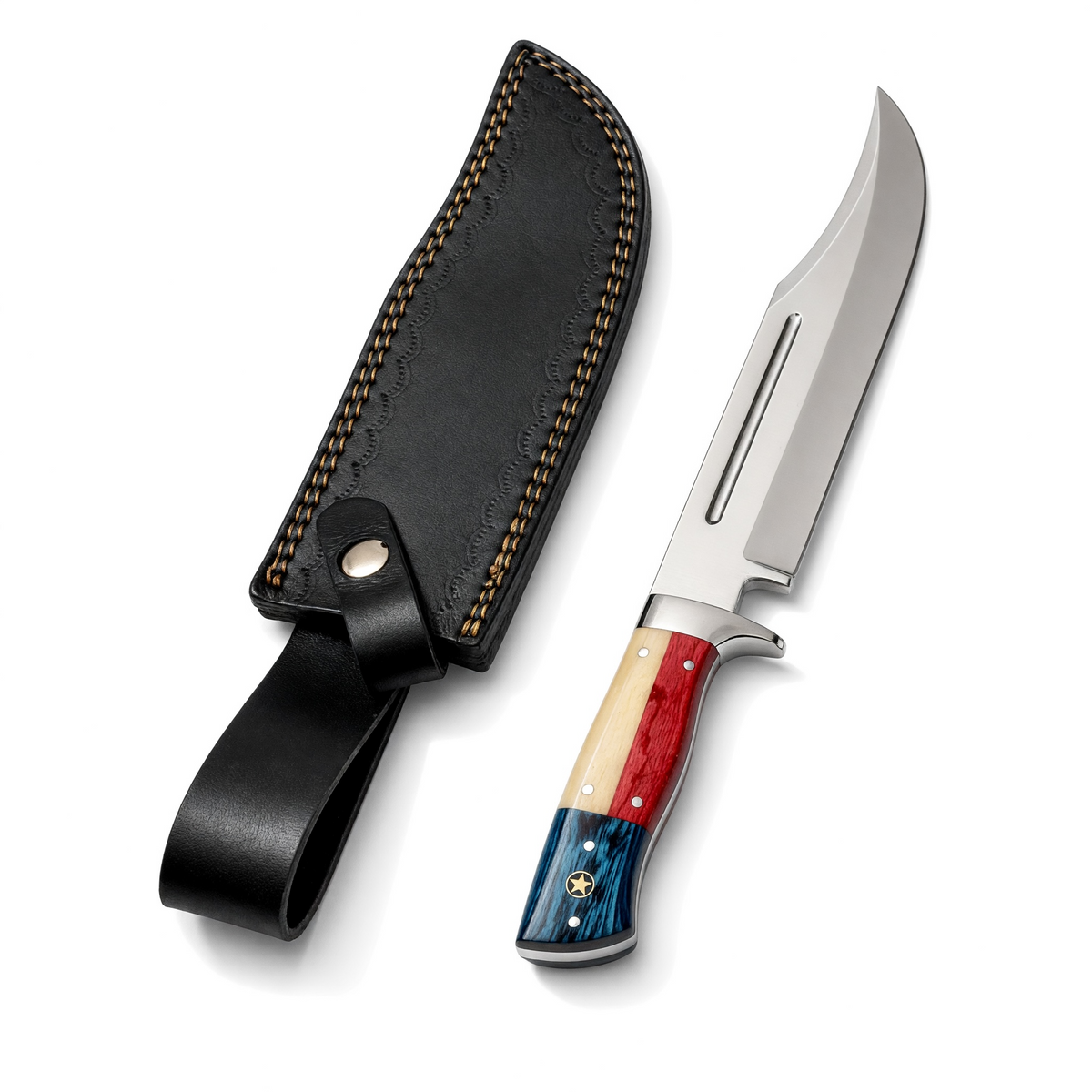 Stainless Steel Mirror Polished Crocodile Hunting Bowie Knife With Texas Handle – AB-00256