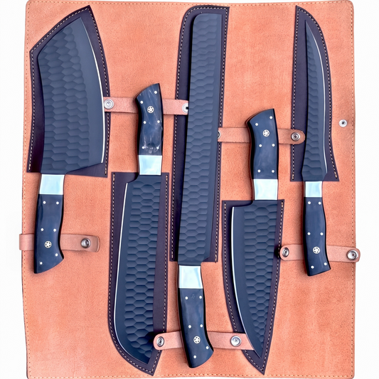 Stainless Steel DLC Coated Chef Knife Set with Bull Horn Handle – AB-00243