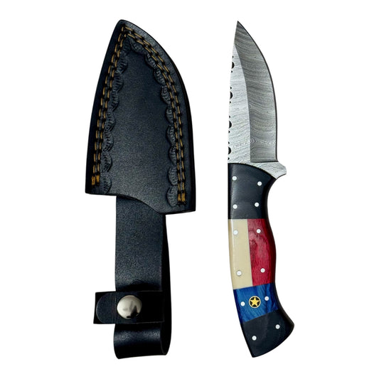 Damascus Steel EDC Hunting Skinner Knife With Black Micarta Bolster & Texas Handle – AB-00237