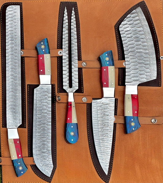 Damascus Steel Chef Knife Set with Texas Handle – AB-00245