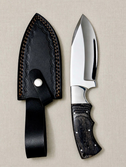 Handmade Stainless Steel Hunting Knife with Black Wooden Handle – AB-00207