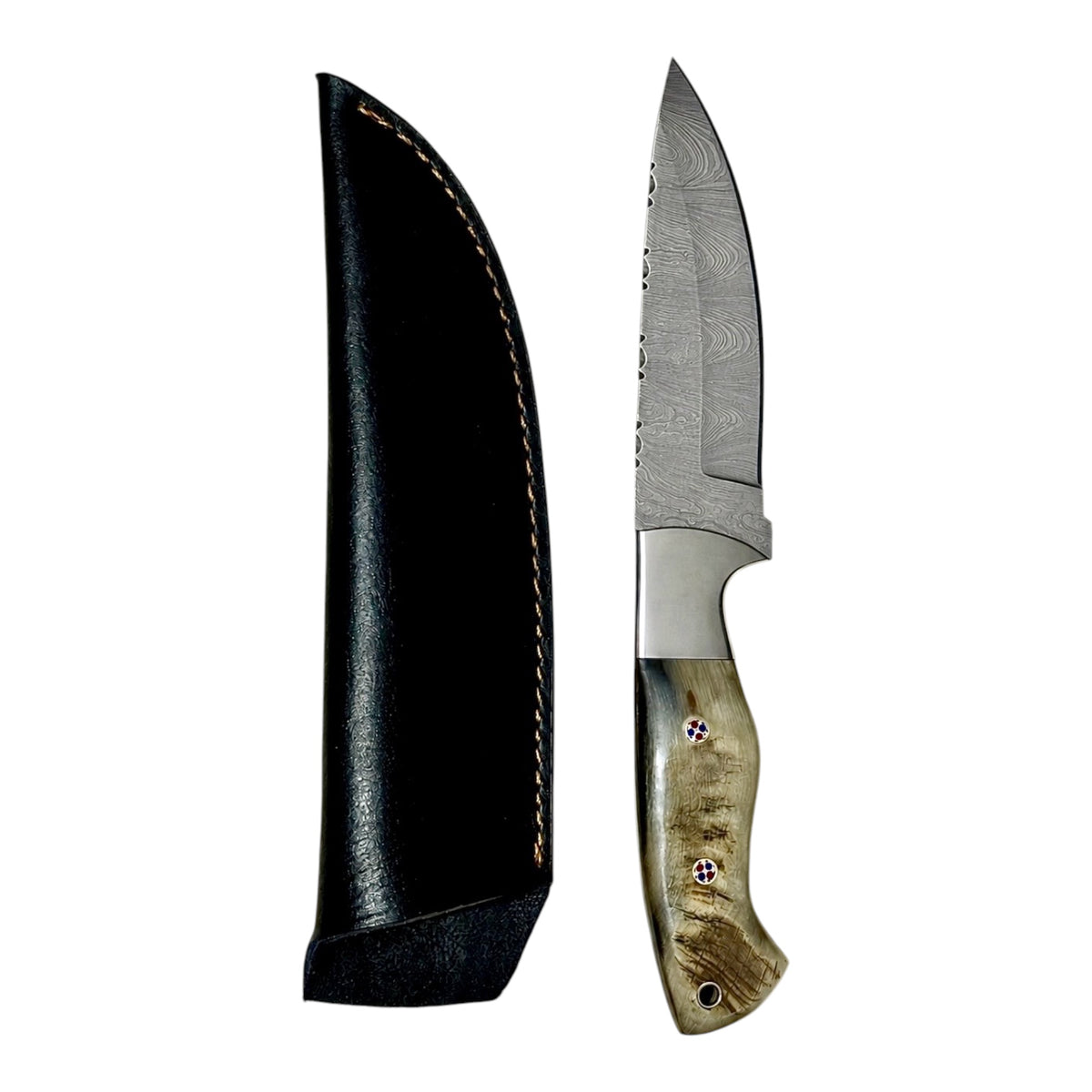 Damascus Steel Hunting Skinner Knife With Ram Horn Handle – AB-00254