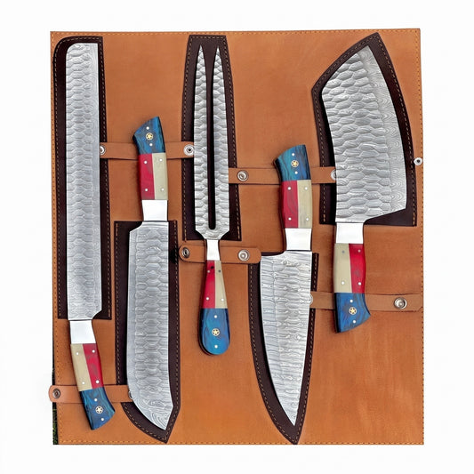 Damascus Steel Chef Knife Set with Texas Handle – AB-00245