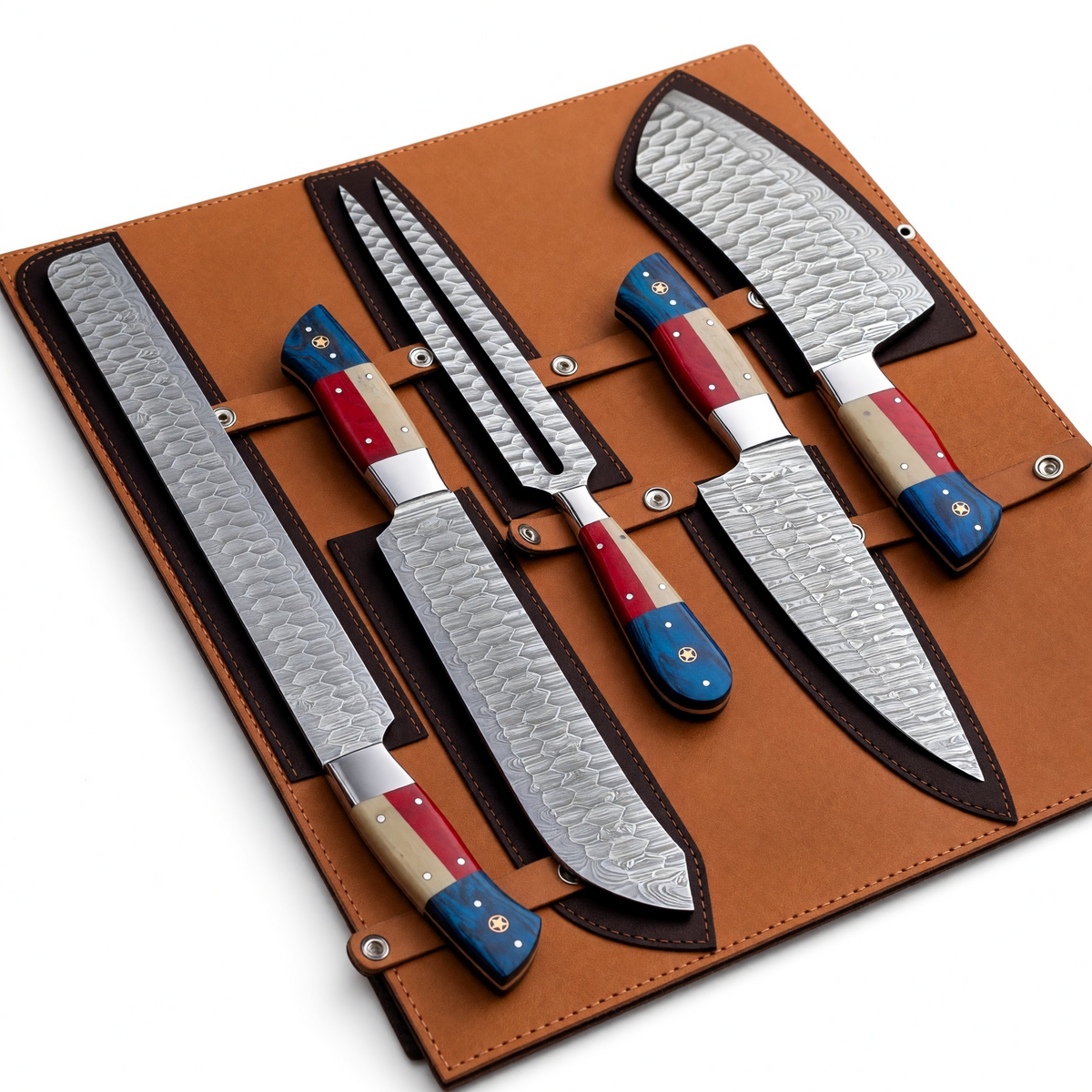 Damascus Steel Chef Knife Set with Texas Handle – AB-00245