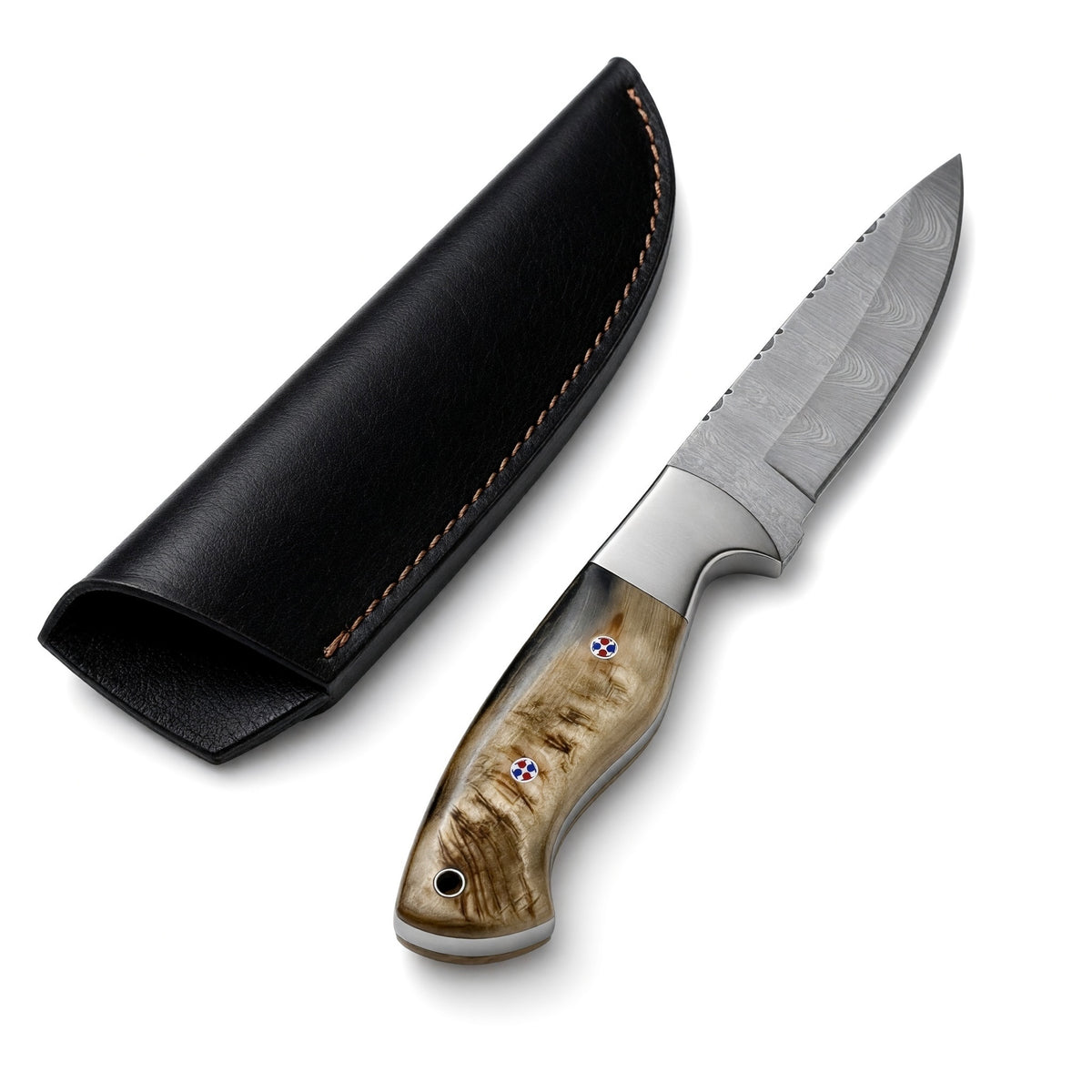 Damascus Steel Hunting Skinner Knife With Ram Horn Handle – AB-00254