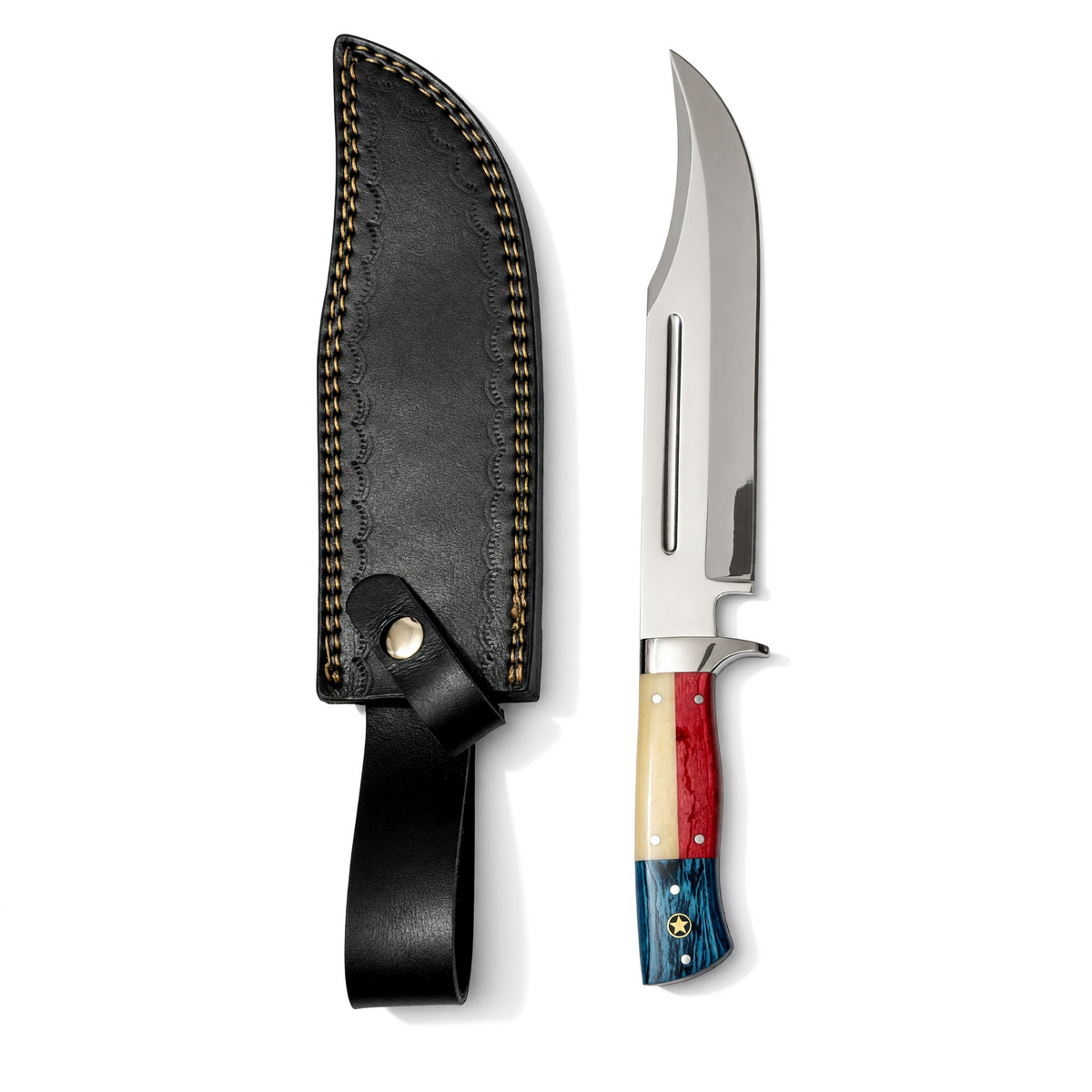 Stainless Steel Mirror Polished Crocodile Hunting Bowie Knife With Texas Handle – AB-00256