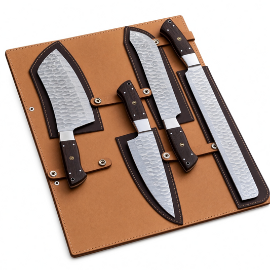 4-Piece Handmade Damascus Chef Knife Set with Wenge Wood Handles – AB-00239
