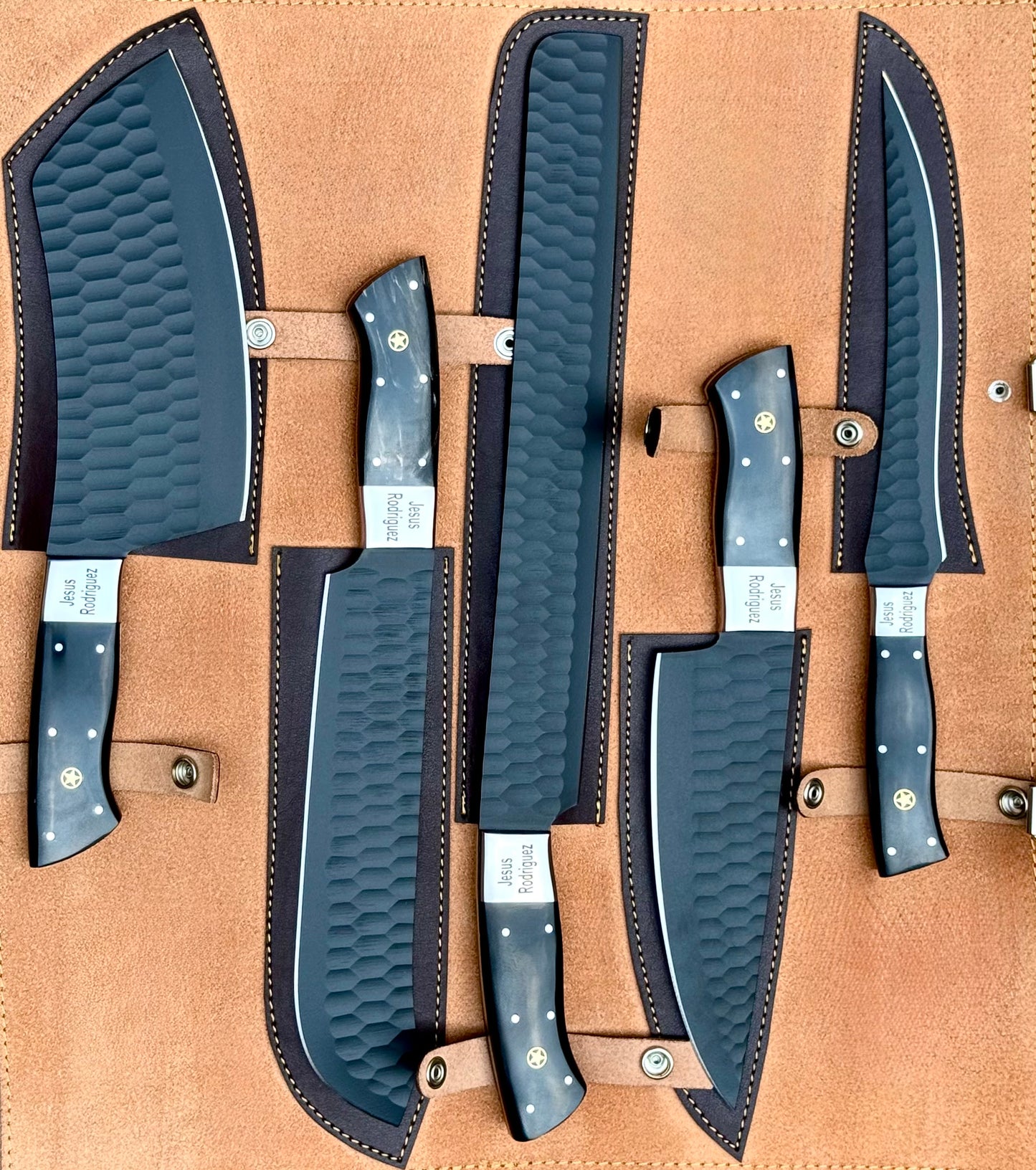 Stainless Steel DLC Coated Chef Knife Set with Bull Horn Handle – AB-00243
