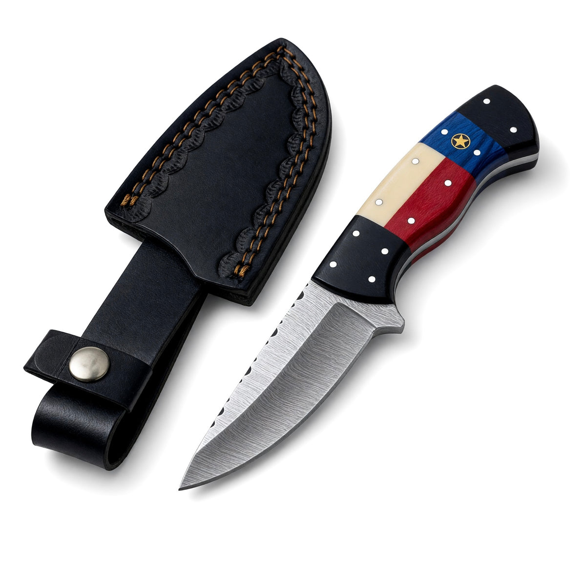 Damascus Steel EDC Hunting Skinner Knife With Black Micarta Bolster & Texas Handle – AB-00237