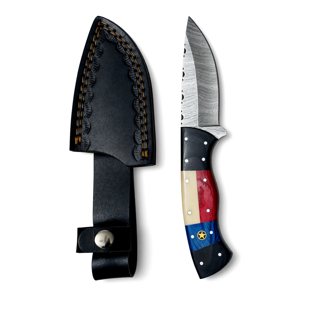 Damascus Steel EDC Hunting Skinner Knife With Black Micarta Bolster & Texas Handle – AB-00237
