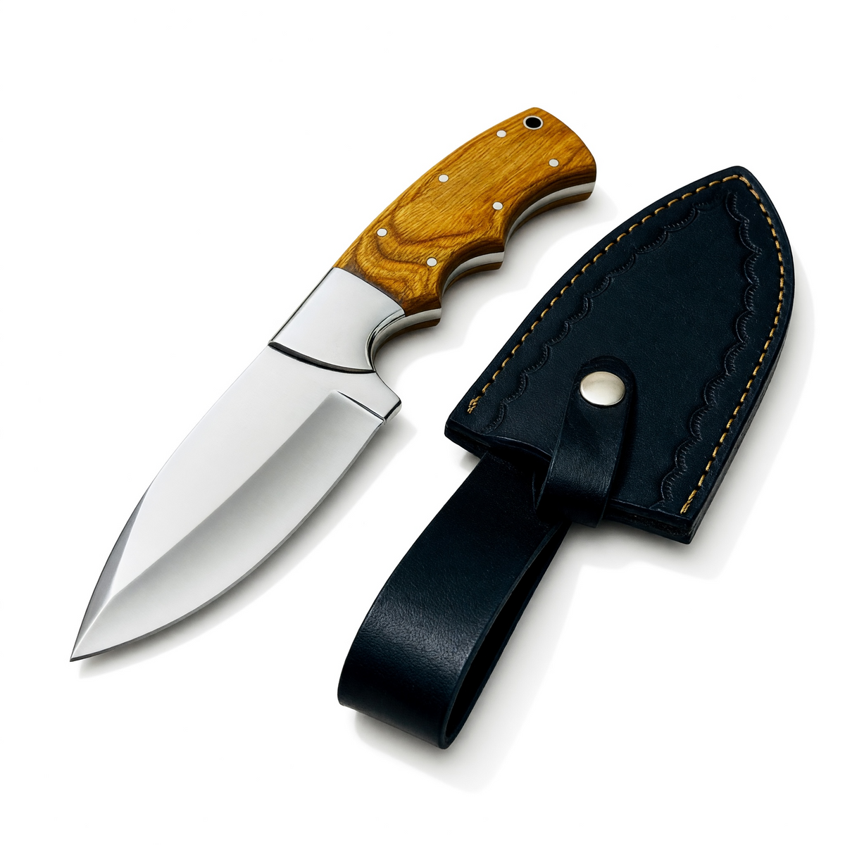 Stainless Steel Hunting Knife with Yellow Wooden Handle – AB-00203