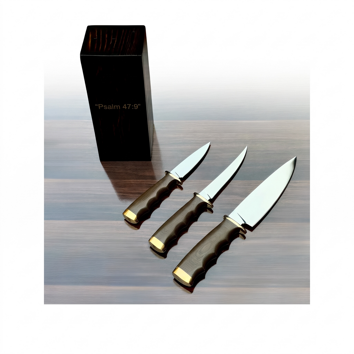 440C High-Carbon Stainless Steel Custom Knife Set with G10 Handle & Wooden Knife Block – AB-00248