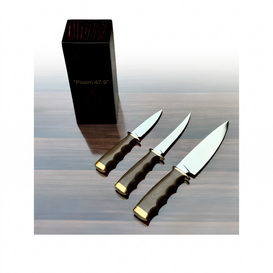 440C High-Carbon Stainless Steel Custom Knife Set with G10 Handle & Wooden Knife Block – AB-00248