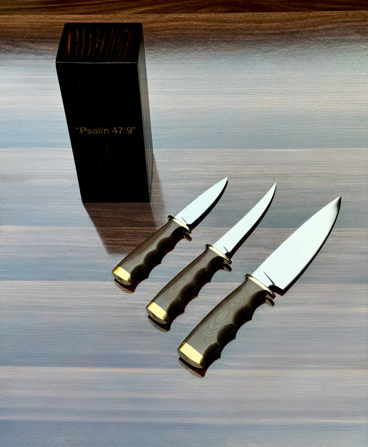 440C High-Carbon Stainless Steel Custom Knife Set with G10 Handle & Wooden Knife Block – AB-00248