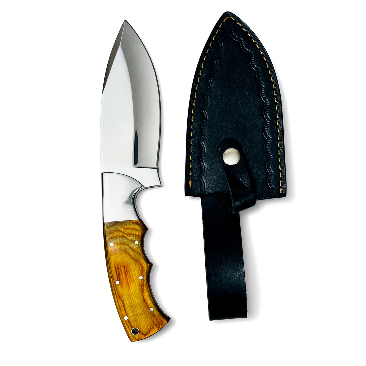 Stainless Steel Hunting Knife with Yellow Wooden Handle – AB-00203