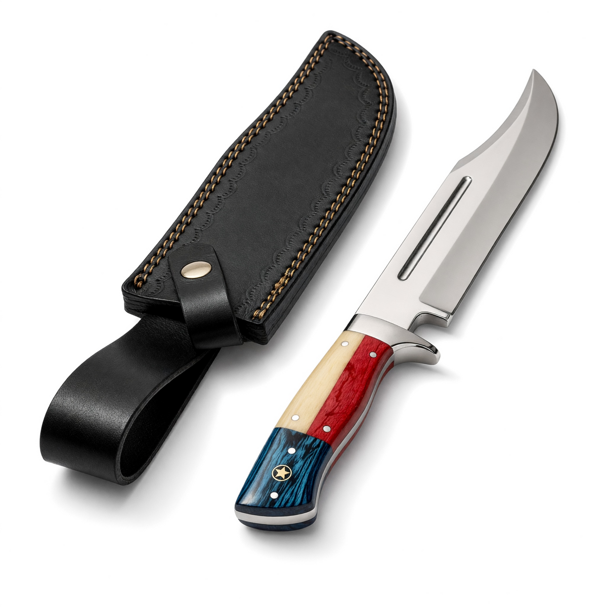 Stainless Steel Mirror Polished Crocodile Hunting Bowie Knife With Texas Handle – AB-00256