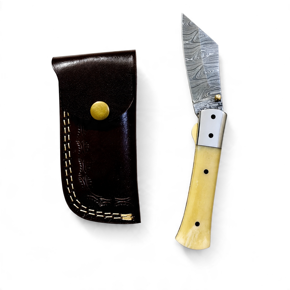 Handmade Damascus Steel Folding Knife with Bone Handle – AB-00142