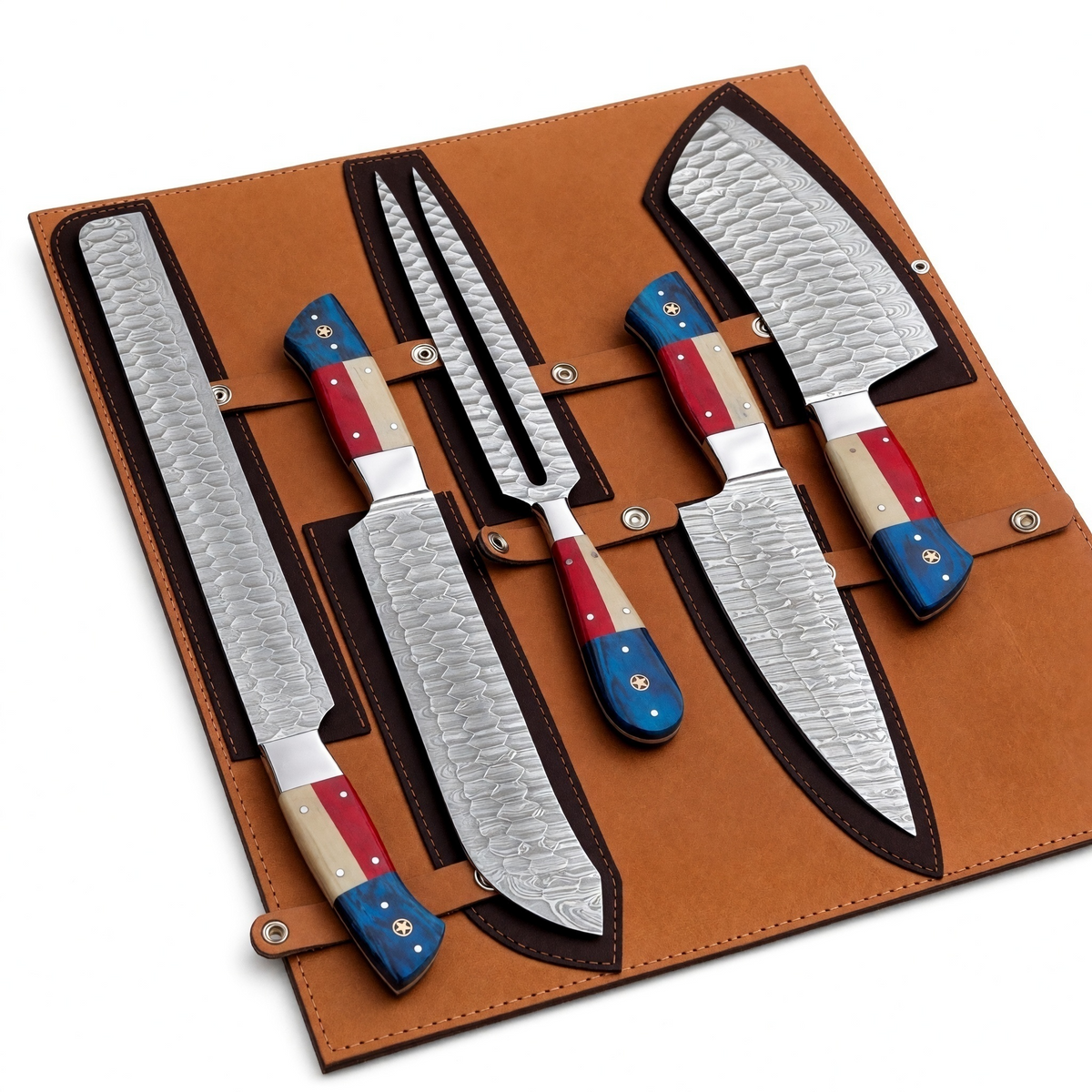 Damascus Steel Chef Knife Set with Texas Handle – AB-00245