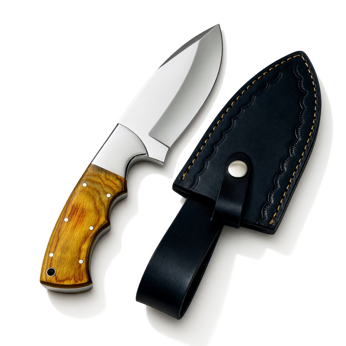 Stainless Steel Hunting Knife with Yellow Wooden Handle – AB-00203