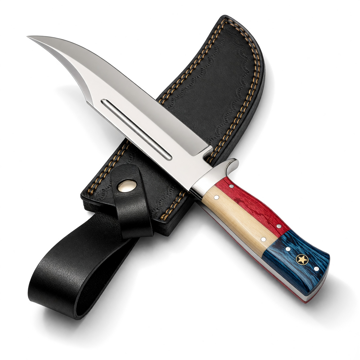 Stainless Steel Mirror Polished Crocodile Hunting Bowie Knife With Texas Handle – AB-00256