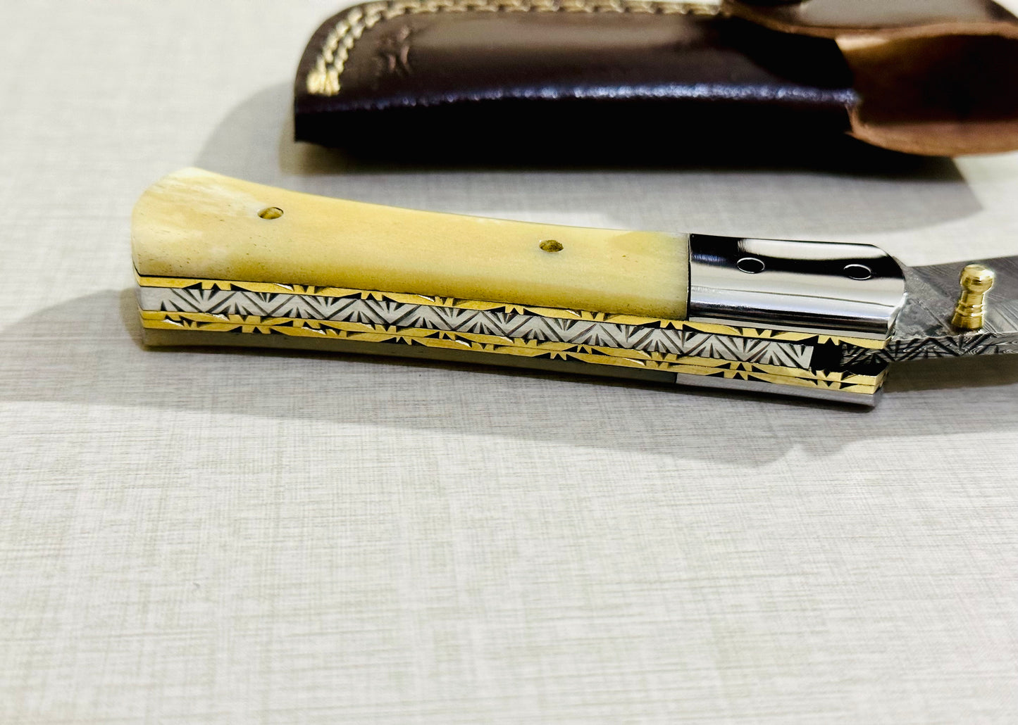 Handmade Damascus Steel Folding Knife with Bone Handle – AB-00142