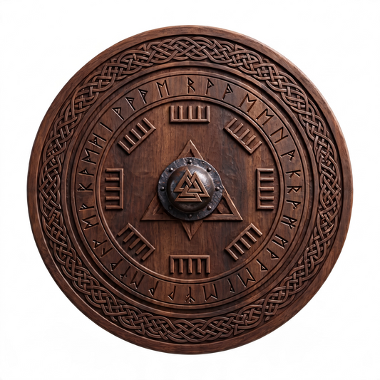24 Inches Hand-Carved Walnut Wooden Valknut Viking Shield – AB-00261