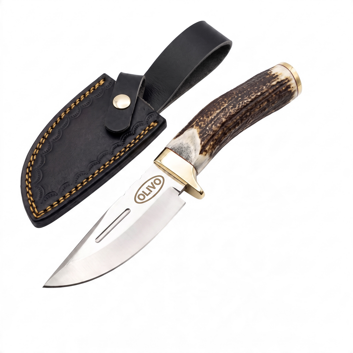 Stainless Steel EDC Hunting Skinner Knife With Stag Antler Handle & Custom Engraving – AB-00257